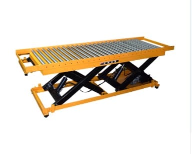 Roller table scissor lift trolley